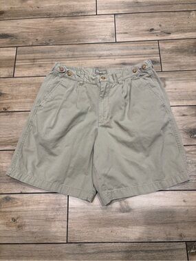 Vintage Khakis by Arrow Tan Pleated Chino Shorts Mens 32 Side Tab Adjuster